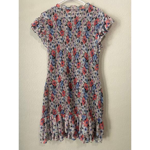 Veronica Beard Cici Mini Dress US 6 Colorful Floral Smocked Ruffle Celeb Style - Picture 6 of 12